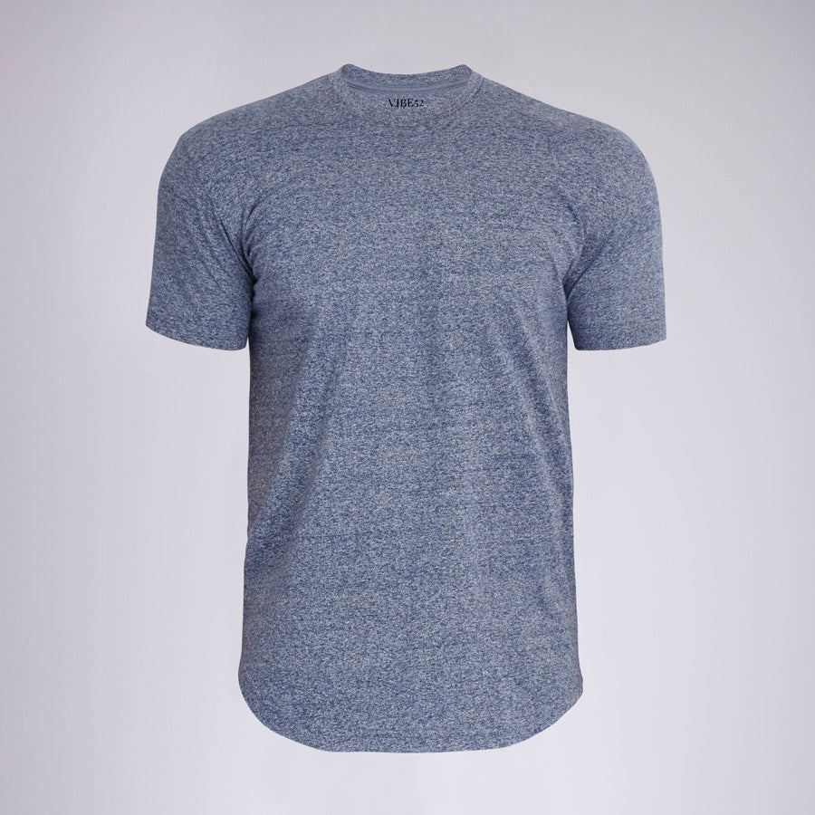 Marled Navy Signature Curve Hem Crew Neck Tee