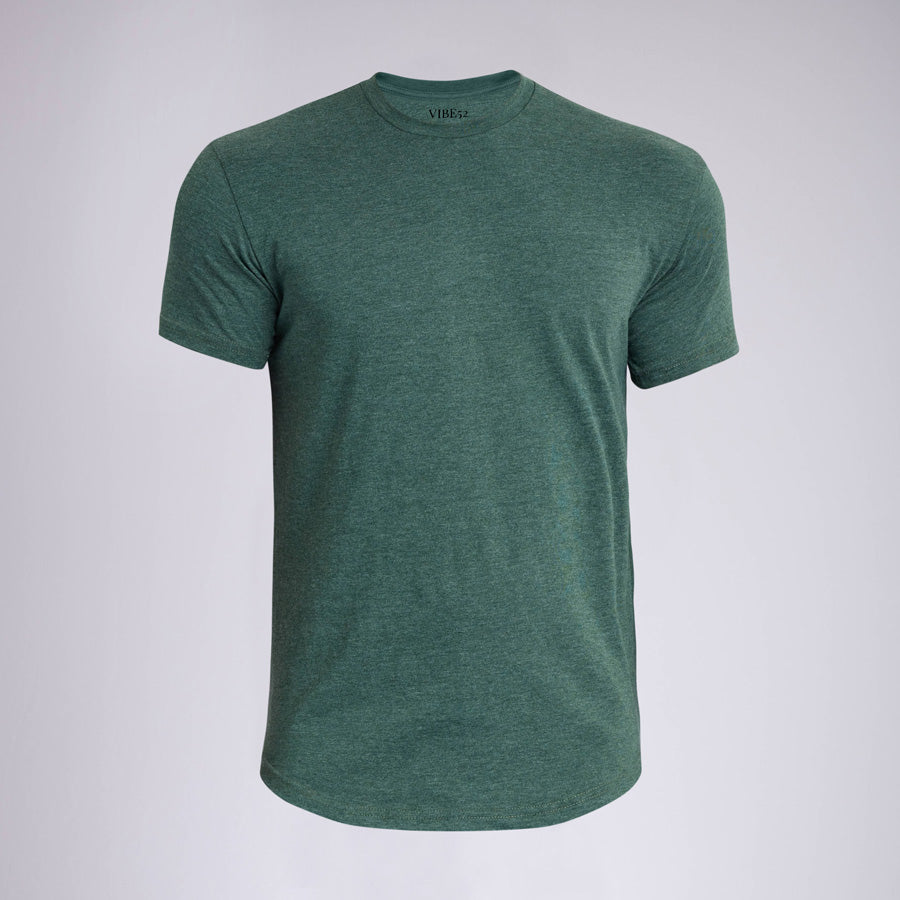 Heather Olive Signature Curve Hem Crew Neck Tee