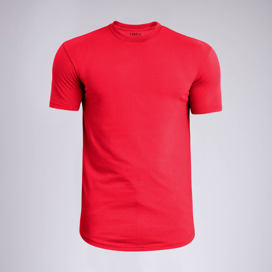 Red Signature Curve Hem Crew Neck Tee