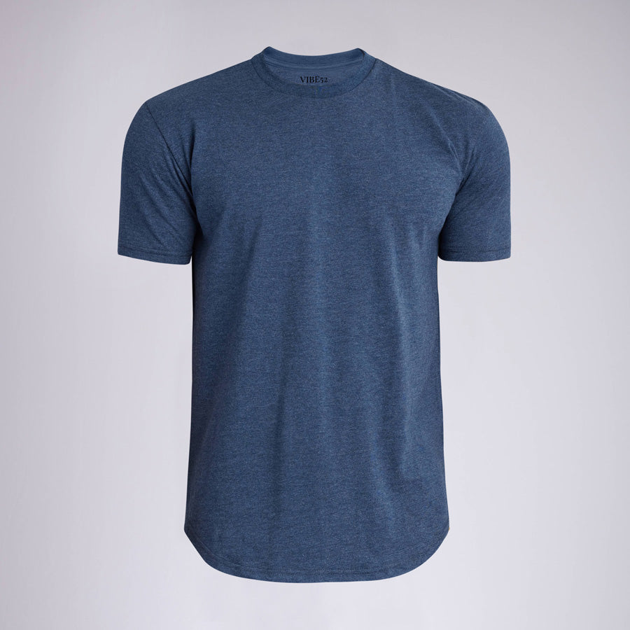 Heather Navy Signature Curve Hem Crew Neck Tee