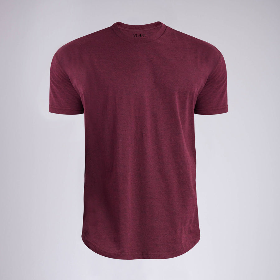 Heather Maroon Signature Curve Hem Crew Neck Tee