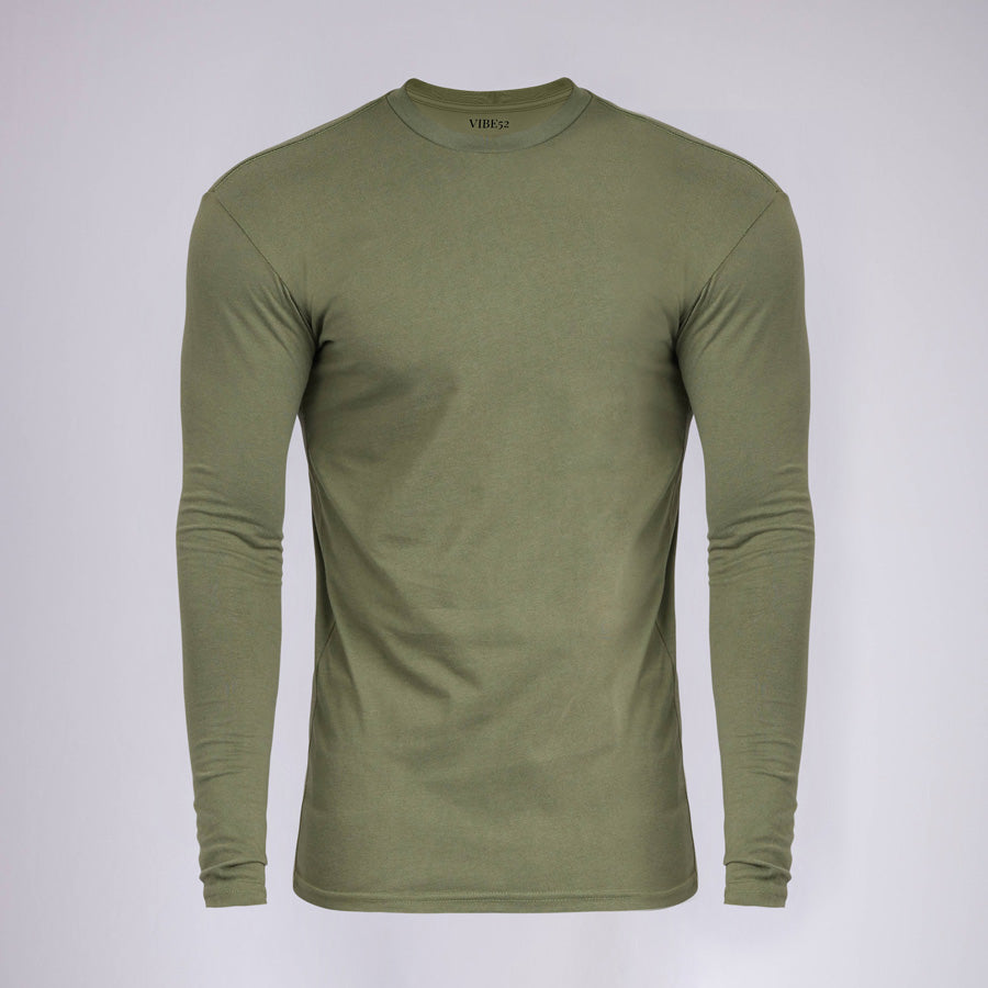 Military Green Signature Long Sleeves Crew Neck Tee