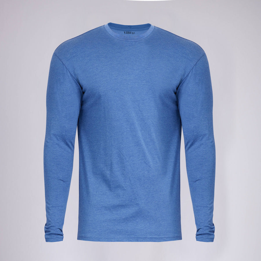 Heather Light Navy Signature Long Sleeves Crew Neck Tee