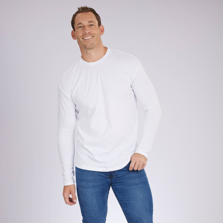 White Signature Long Sleeves Crew Neck Tee