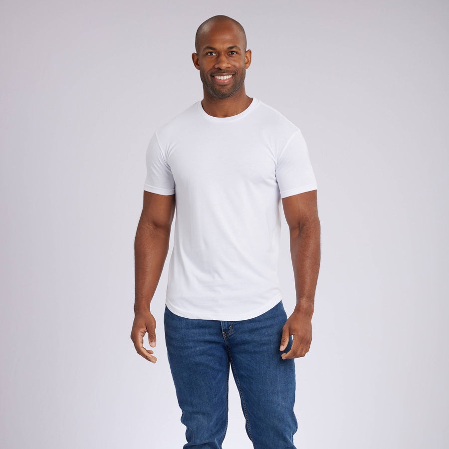 White Signature Curve Hem Crew Neck Tee