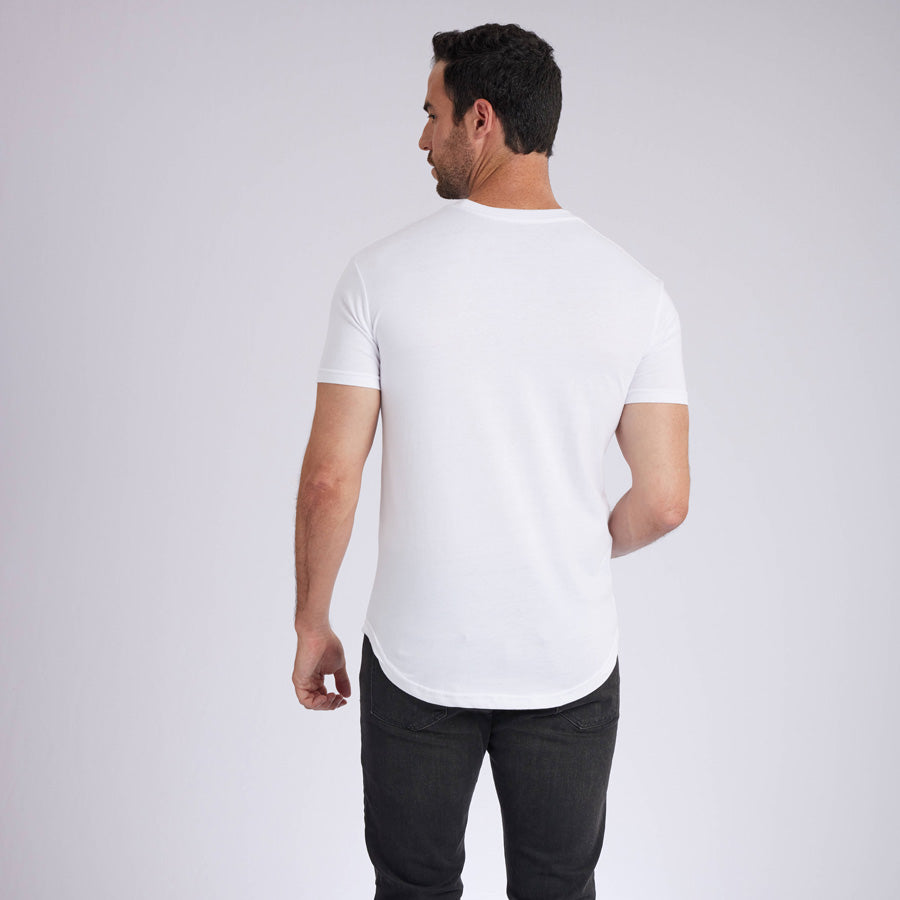 White Signature Curve Hem Crew Neck Tee