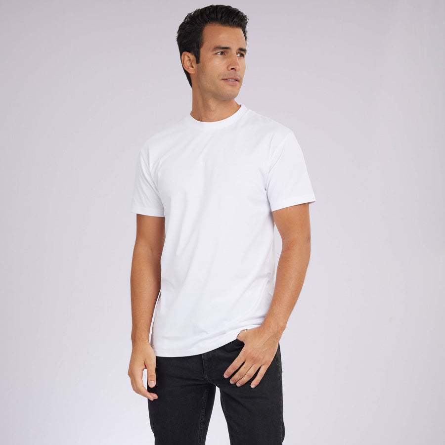 White Signature Curve Hem Crew Neck Tee